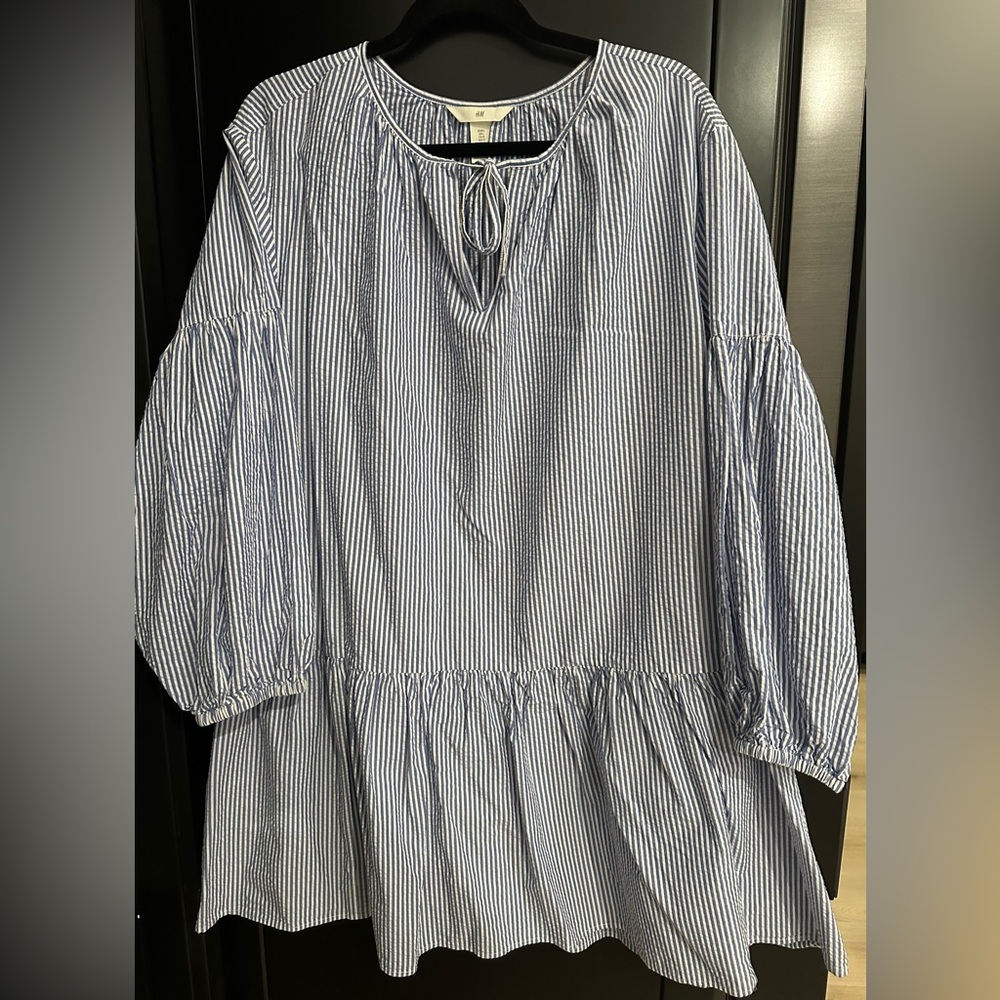 H&M Blue Striped Long Sleeve Dress